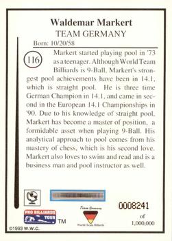 1993 Pro Billiards Tour #116 Waldemar Markert Back
